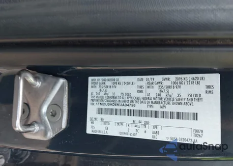 2019 Ford Escape Sel из США, поврежденный, VIN 1FMCU0HD6KUA94756